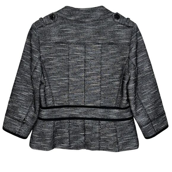 Halogen Jacket Womens 6P Petite Black White Tweed Lined Cropped 3/4 Sleeve Piped - Picture 2 of 7